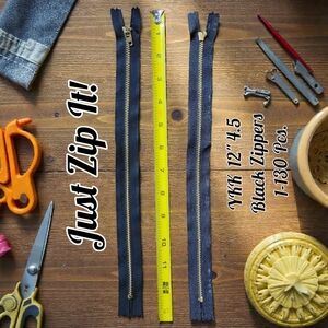 NWOT YKK Black Brass Metal 12" 4.5 Closed End ZIPPER(S) BUY 1-130 Jean Material